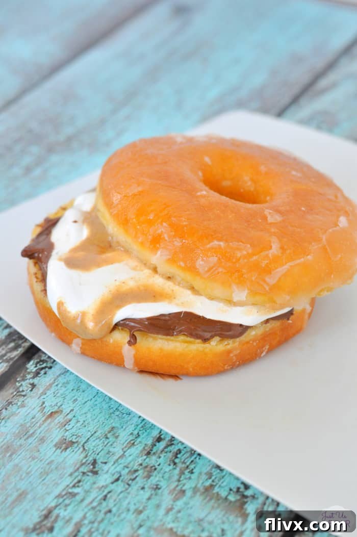 Peanut Butter Nutella Donut Sandwich with powdered sugar