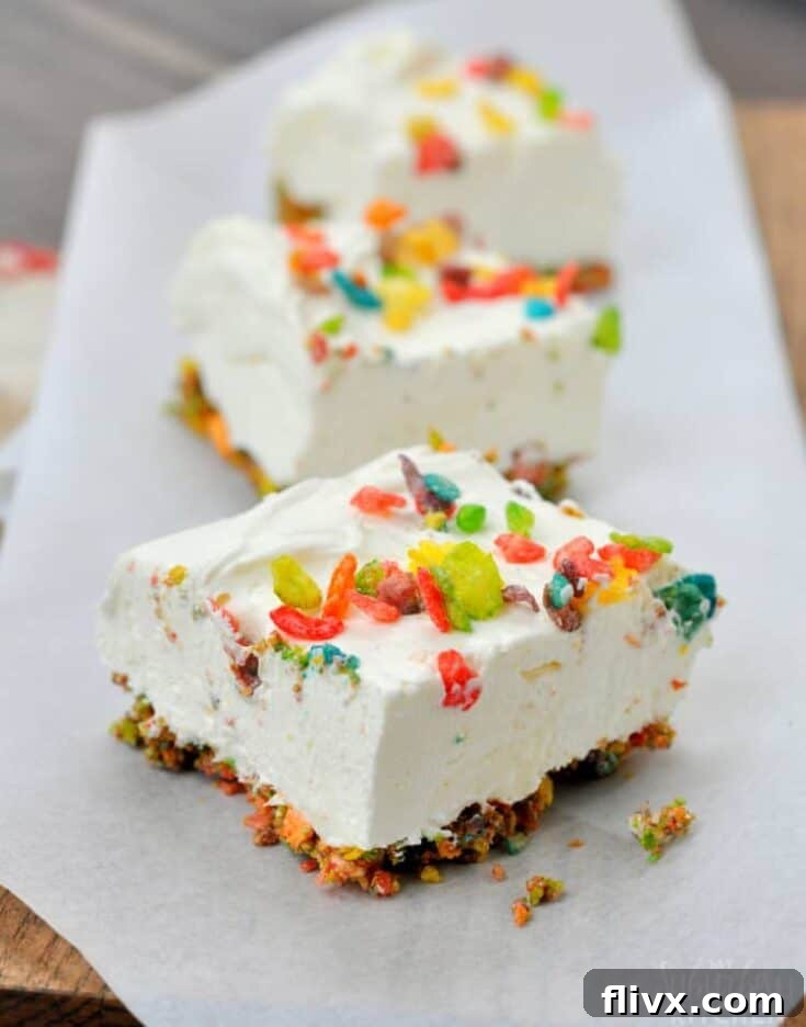 Fruity Pebbles No Bake Cheesecake Bars