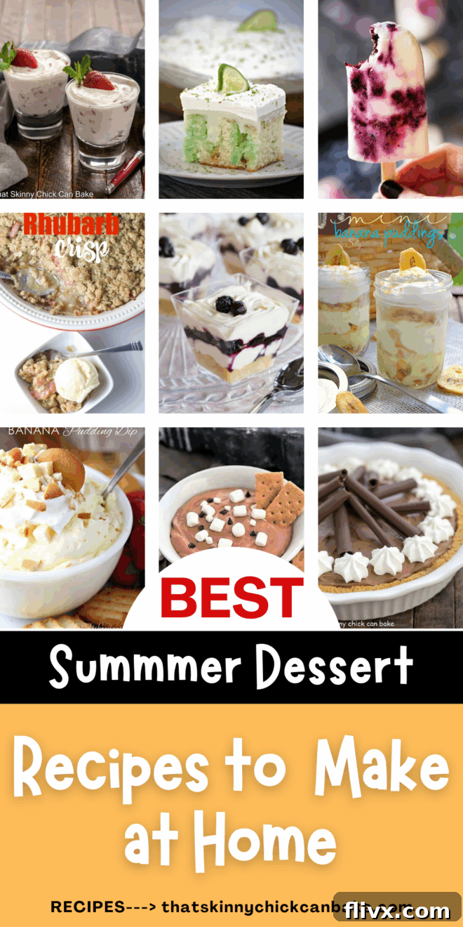 A vibrant collage of the best summer dessert recipes, featuring images of fruit tarts, ice cream pies, and creamy parfaits, perfect for a Pinterest board.
