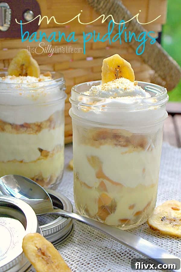 A serving of mini banana pudding topped with whipped cream and a wafer.