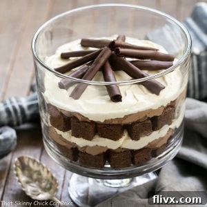 Fudgy Brownie Trifle with Chocolate Mousse, a delightful layered dessert.