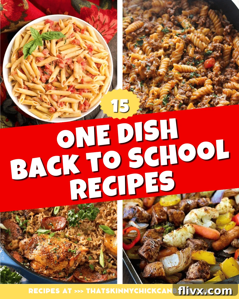 One Dish back to school recipes collage with 4 photos and a title text box.