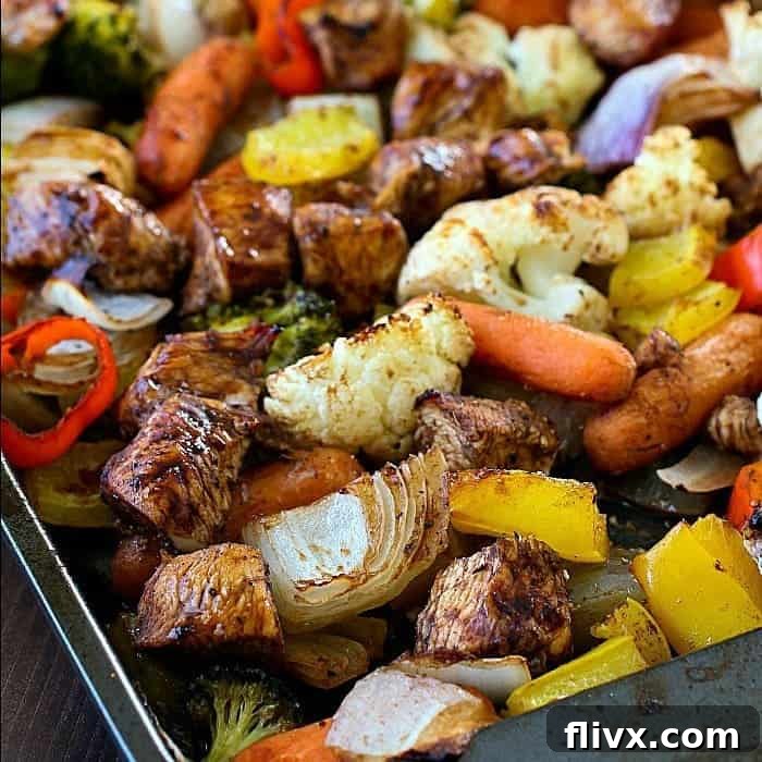 Sheet Pan Spicy Balsamic Roasted Chicken & Veggies