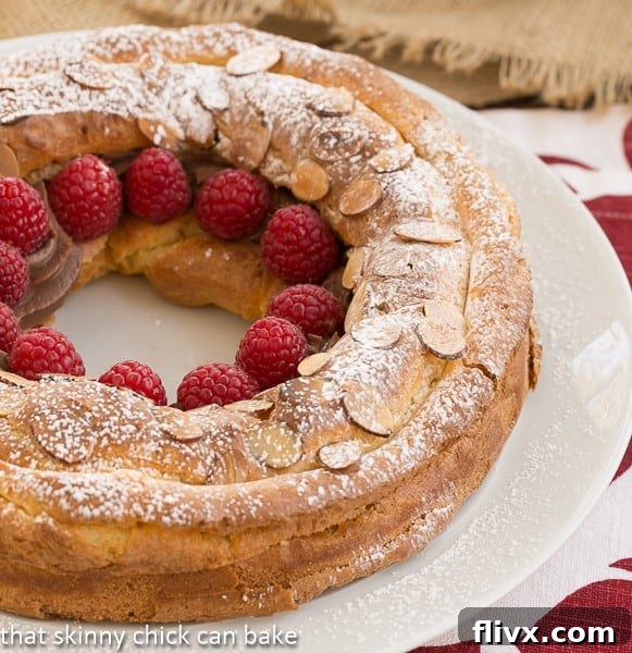 The finished Paris-Brest pastry, ready to be served, a French classic