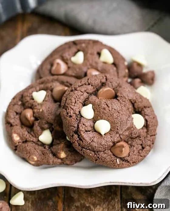 A perfectly cooled Triple Chocolate Fudge Cookie ready to be enjoyed.
