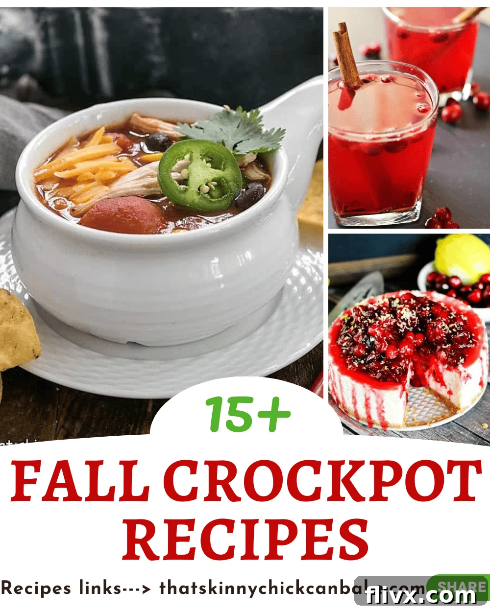 Collage of fall crockpot recipes with 3 photos above a text box.