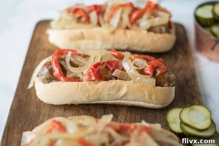 Slow Cooker Beer Bratwurst with Onions and Peppers