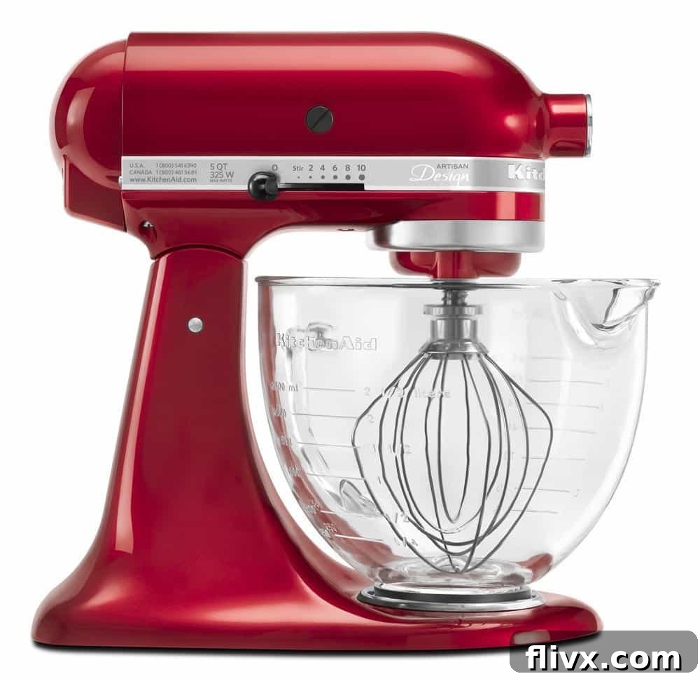 Kitchenaid 5-Qt. Artisan Design Series Stand Mixer with Glass Bowl, a dream appliance for bakers.