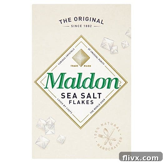 Box of Maldon Sea Salt Flakes, a highly regarded finishing salt.