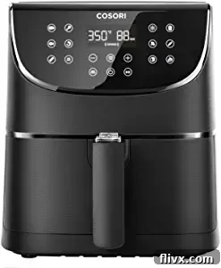 Black Cosori Air Fryer with a sleek touch screen and multiple cooking functions.