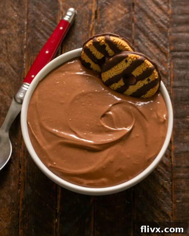 The finished S'mores Dessert Dip, scraped into a clean serving bowl and beautifully garnished with a generous sprinkle of mini marshmallows and chocolate chips, perfectly ready to be served with graham crackers.