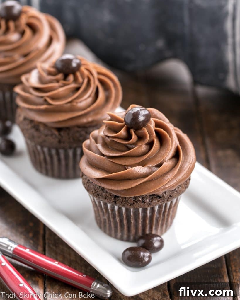 Close view of frosted chocolate mocha cupcakes with a subtle coffee aroma