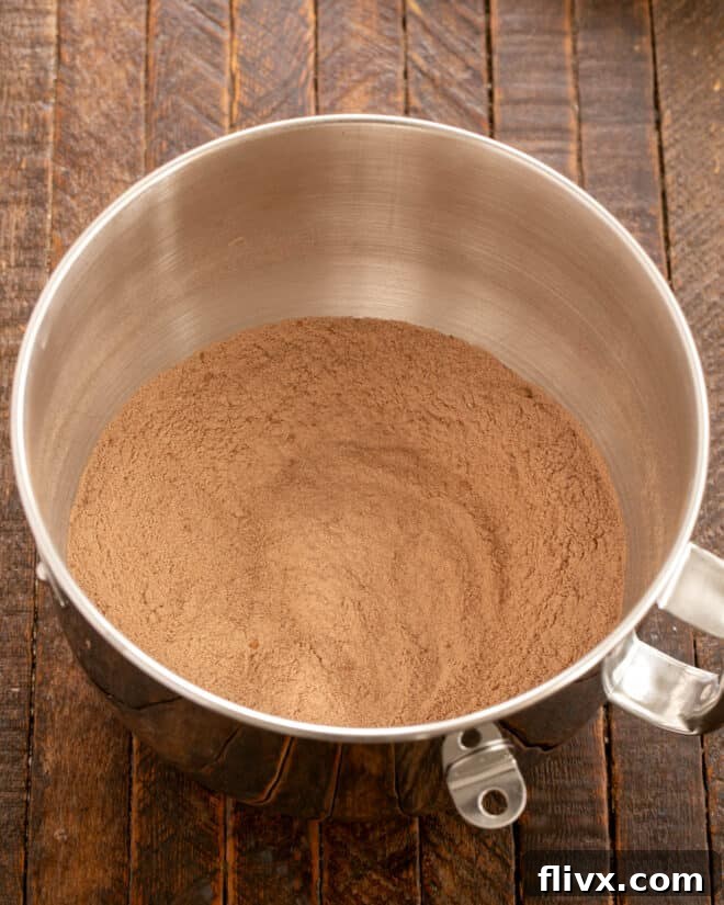 Snack Cake dry ingredients in mixing bowl