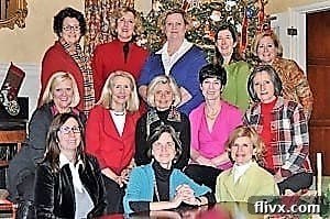 Group photo of friends at a neighborhood cookie exchange event.