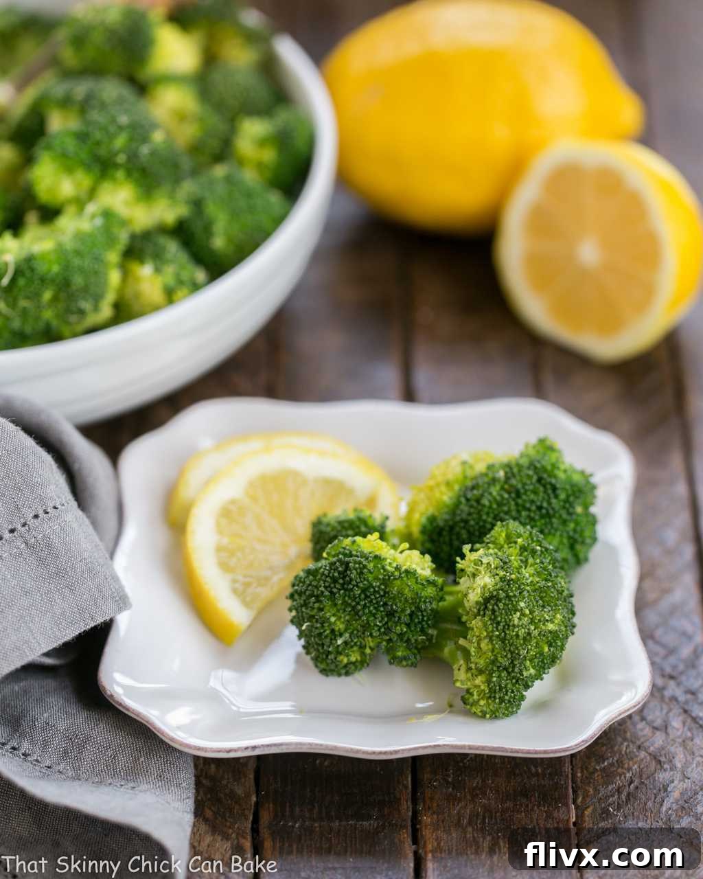 A beautifully presented plate of sautéed lemon garlic broccoli, ready to be enjoyed as a vibrant and healthy side dish.