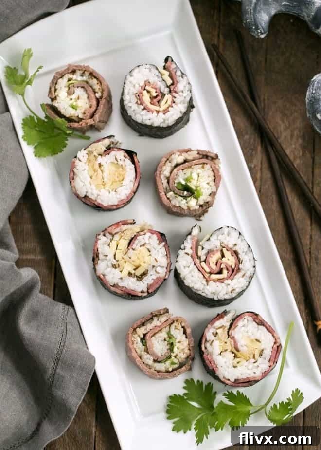 Beefshi - a variety of slices on a white ceramic serving dish