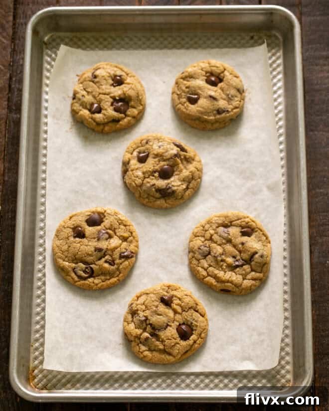Step 8: Freshly baked chocolate chip cookies cooling on a wire rack, showcasing their golden-brown edges.