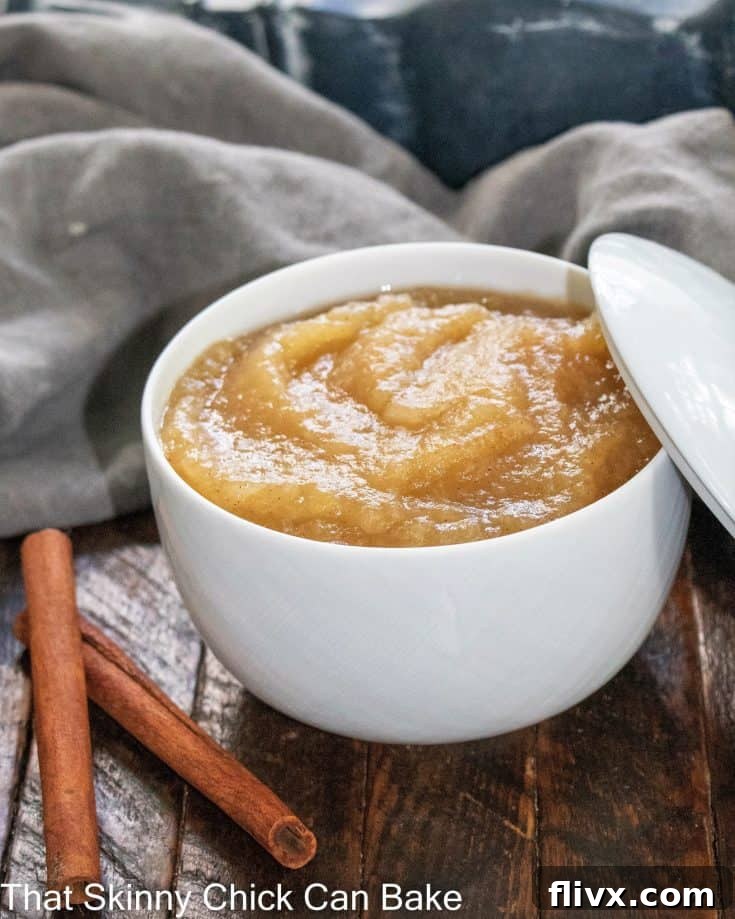 Homemade Cinnamon Spiced Applesauce, served in a bowl.