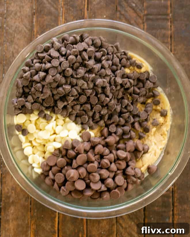 Step 4: Folding in chocolate chips into the cookie dough.