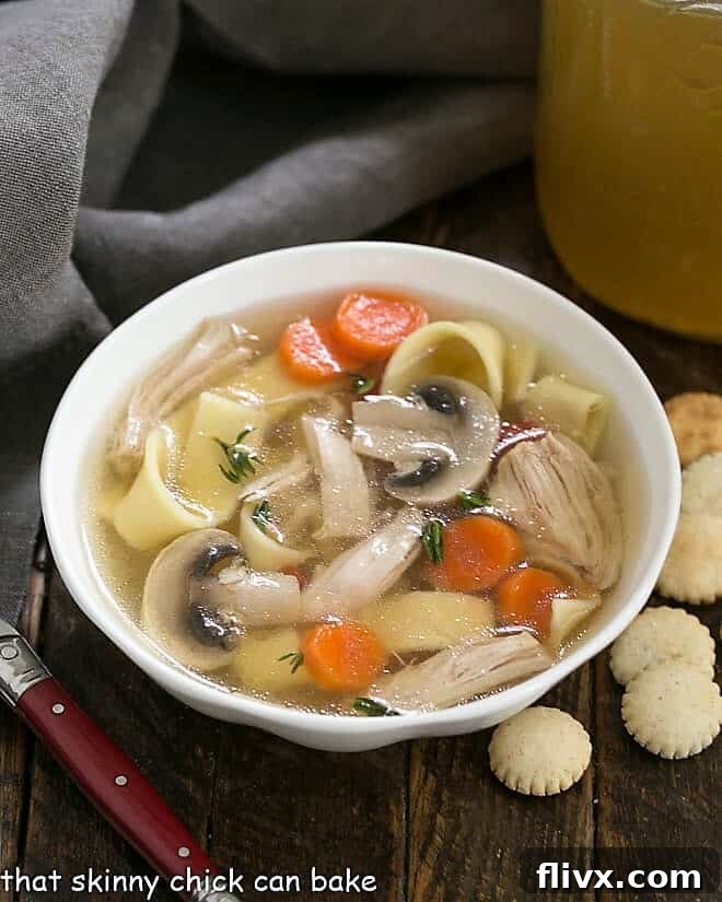 A fresh bowl of hot soup, perfectly illustrating the comforting potential of homemade Instant Pot Chicken Stock.