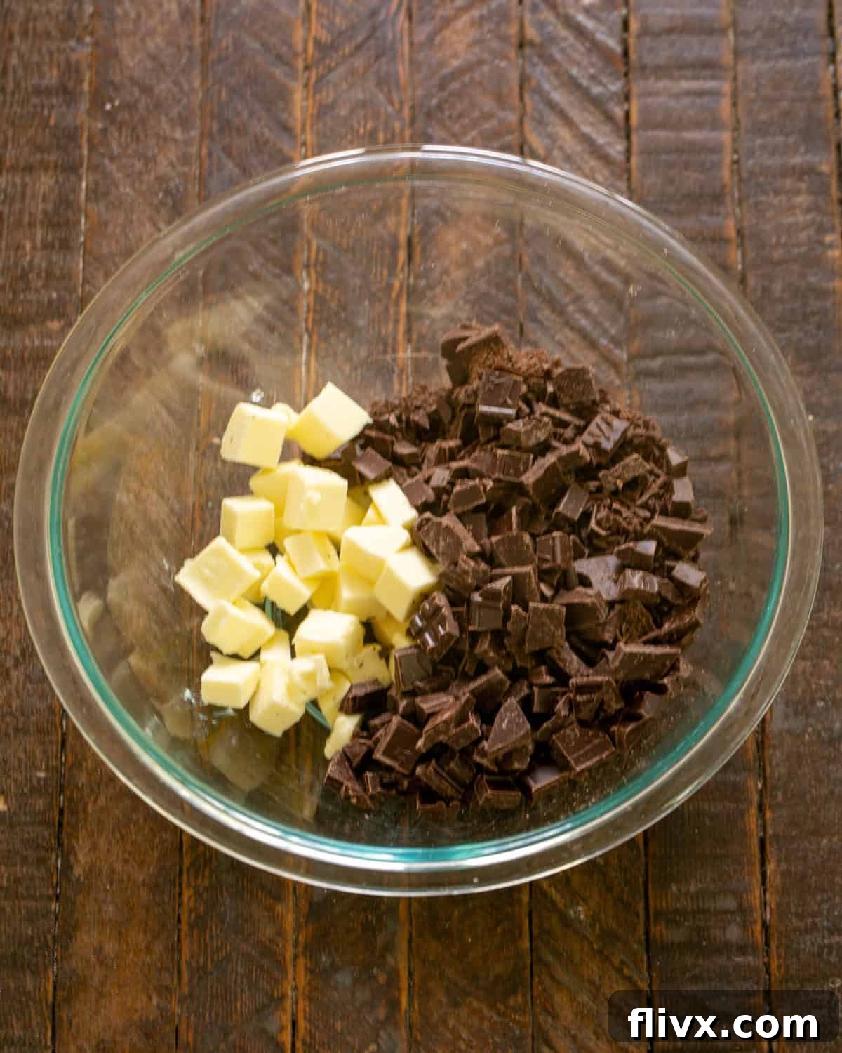 David Lebovitz's Decadent Fudgy Brownies 3 Melted chocolate and butter in a bowl, showing the smooth, rich consistency.