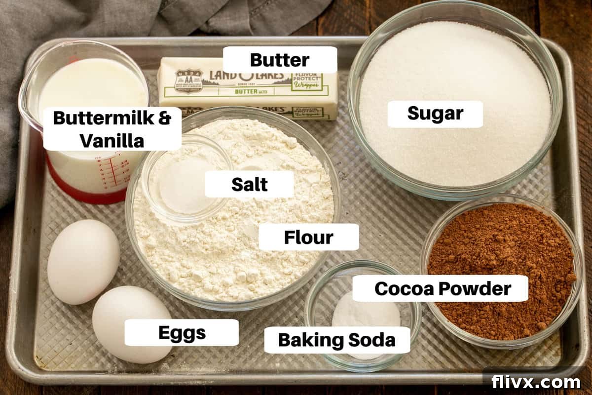 Whoopie Pie ingredients with labels on a sheetpan.