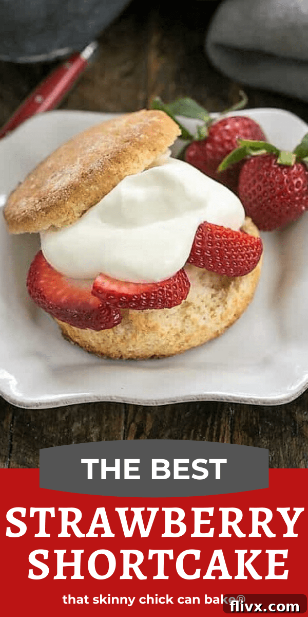 A collage of delicious strawberry shortcake photos and text, emphasizing the gourmet white chocolate whipped cream and Grand Marnier spiked strawberries.