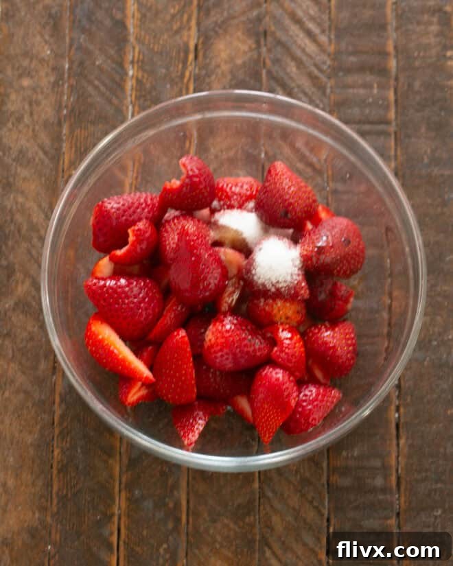 Step 7: Combine berries, vanilla, balsamic & sugar for the topping.