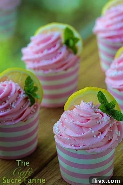 Pink Lemonade Cupcakes on a wooden board