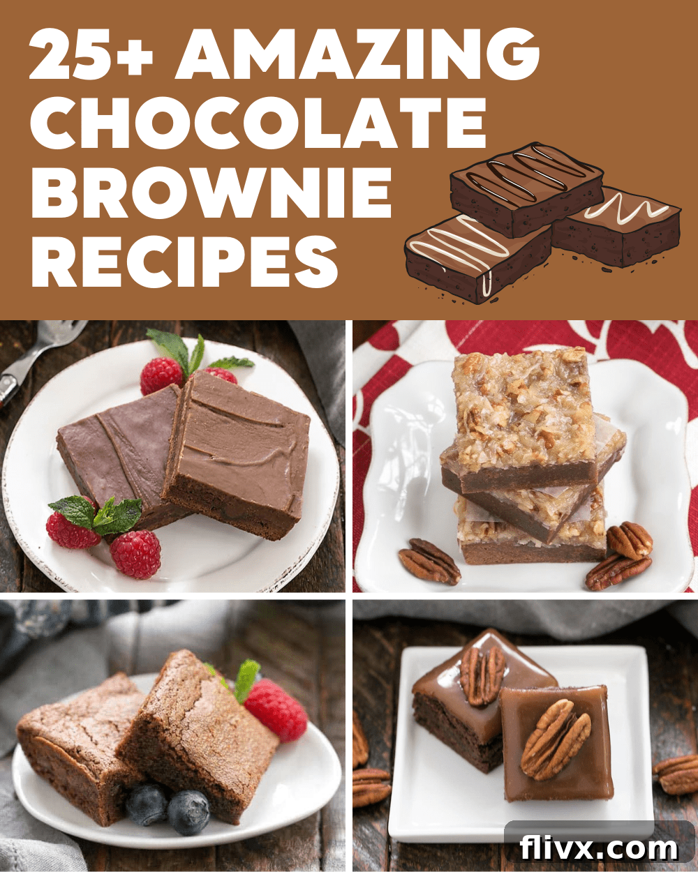 Brownie recipes collage with title box.