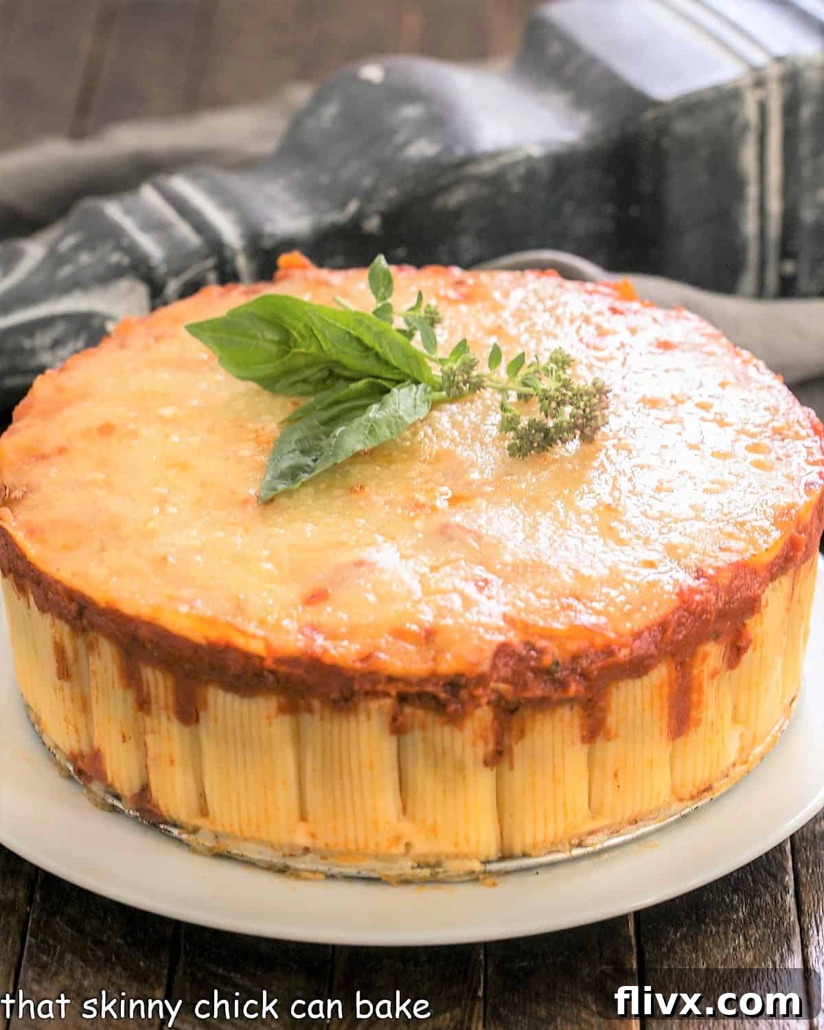 Rigatoni Bake on a white serving plate.
