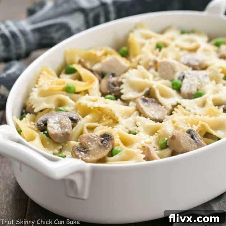 Delicious Turkey Tetrazzini - The ultimate comfort food with leftover poultry, peas, mushrooms, and a dreamy cream sauce!